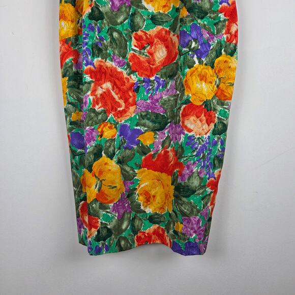 Vtg Gillian Multicolor Floral Silk Midi Cap‎ Sleeve Dress Sz 8 Feminine Garden - Picture 4 of 8
